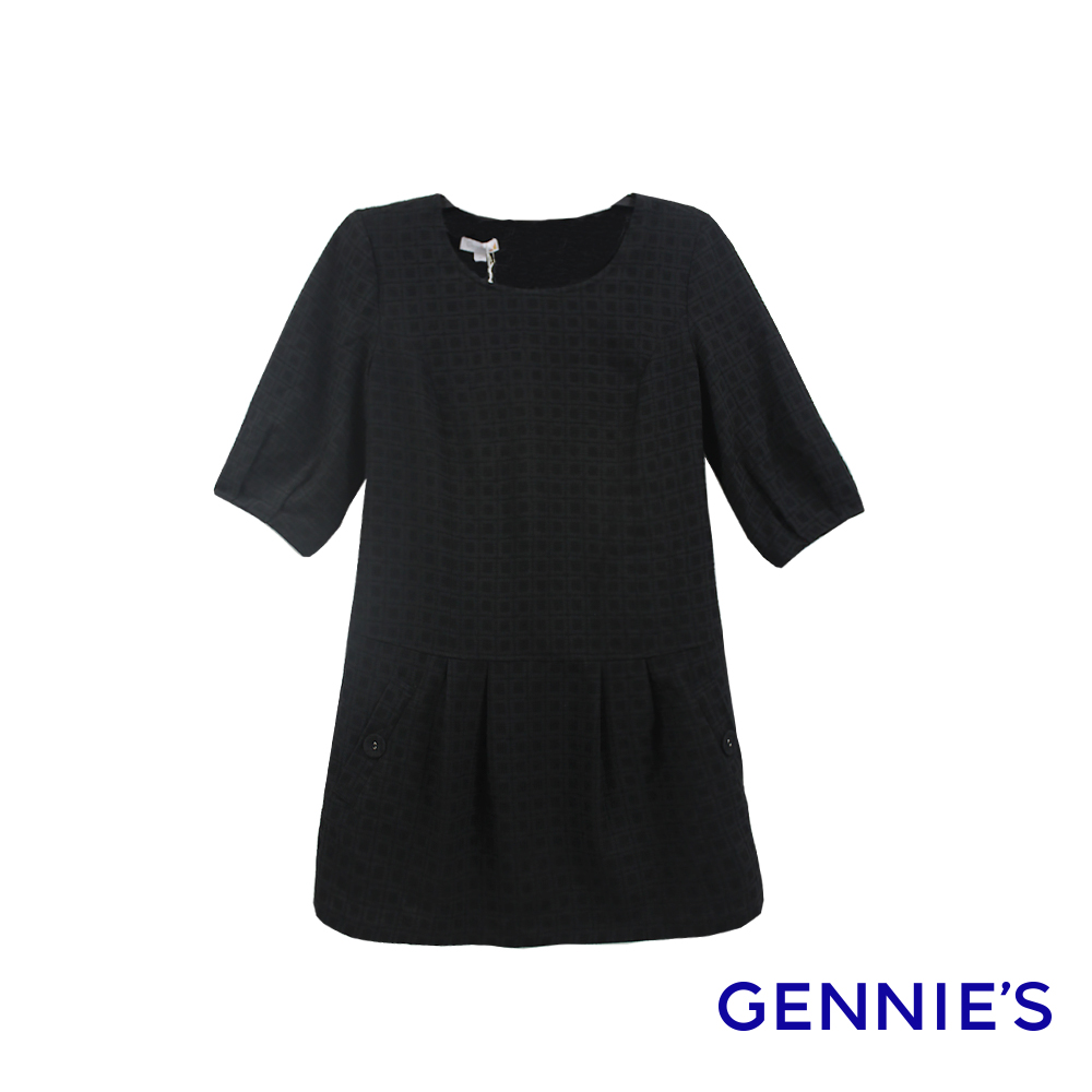 Gennies 奇妮 氣質緹花格紋長版上衣(黑)