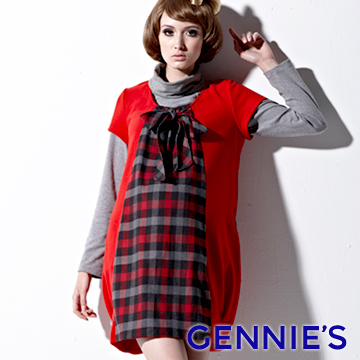 Gennies 奇妮 甜美雅緻紫格紋洋裝