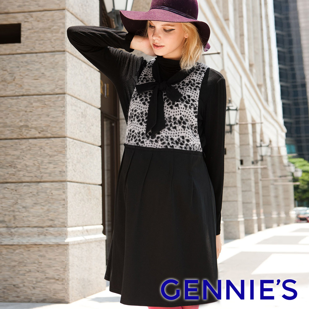 Gennies 奇妮 Feravani系列-高貴蕾絲點紋背心洋裝(粉/灰)