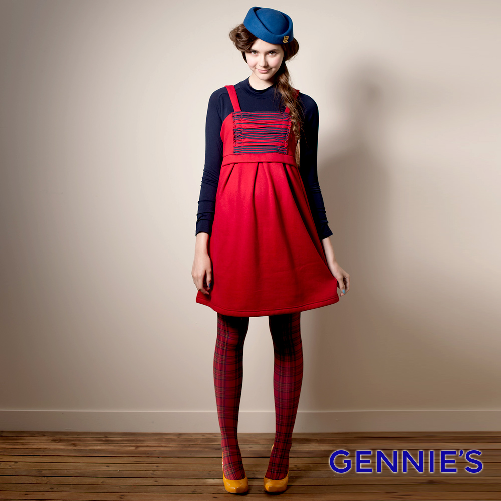 Gennies 奇妮 刷毛暖感甜美背心洋裝(紅)