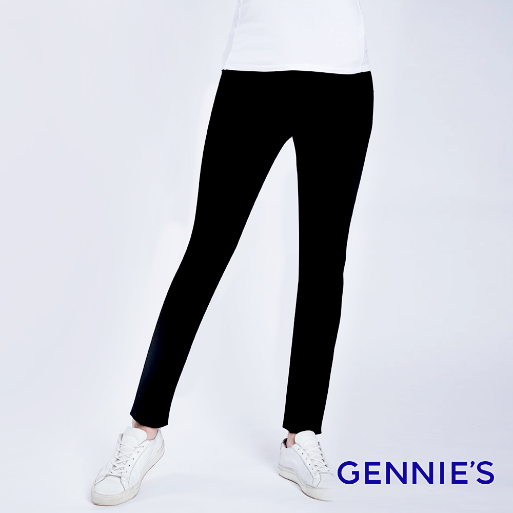 Gennies 奇妮 修身曲線牛仔褲-黑(孕婦褲 長褲 顯瘦 後雙口袋 一體成型 無痕褲頭)