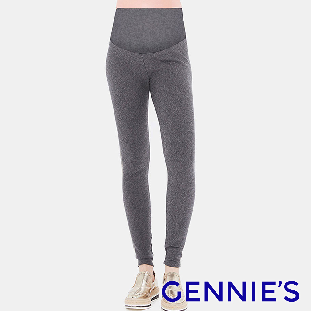 Gennies 奇妮 側邊直條造型刷毛休閒長褲(灰)