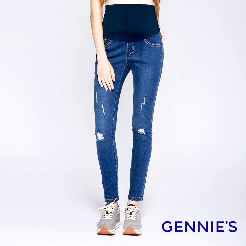 Gennies 奇妮 個性破壞感涼感牛仔褲(淺藍)