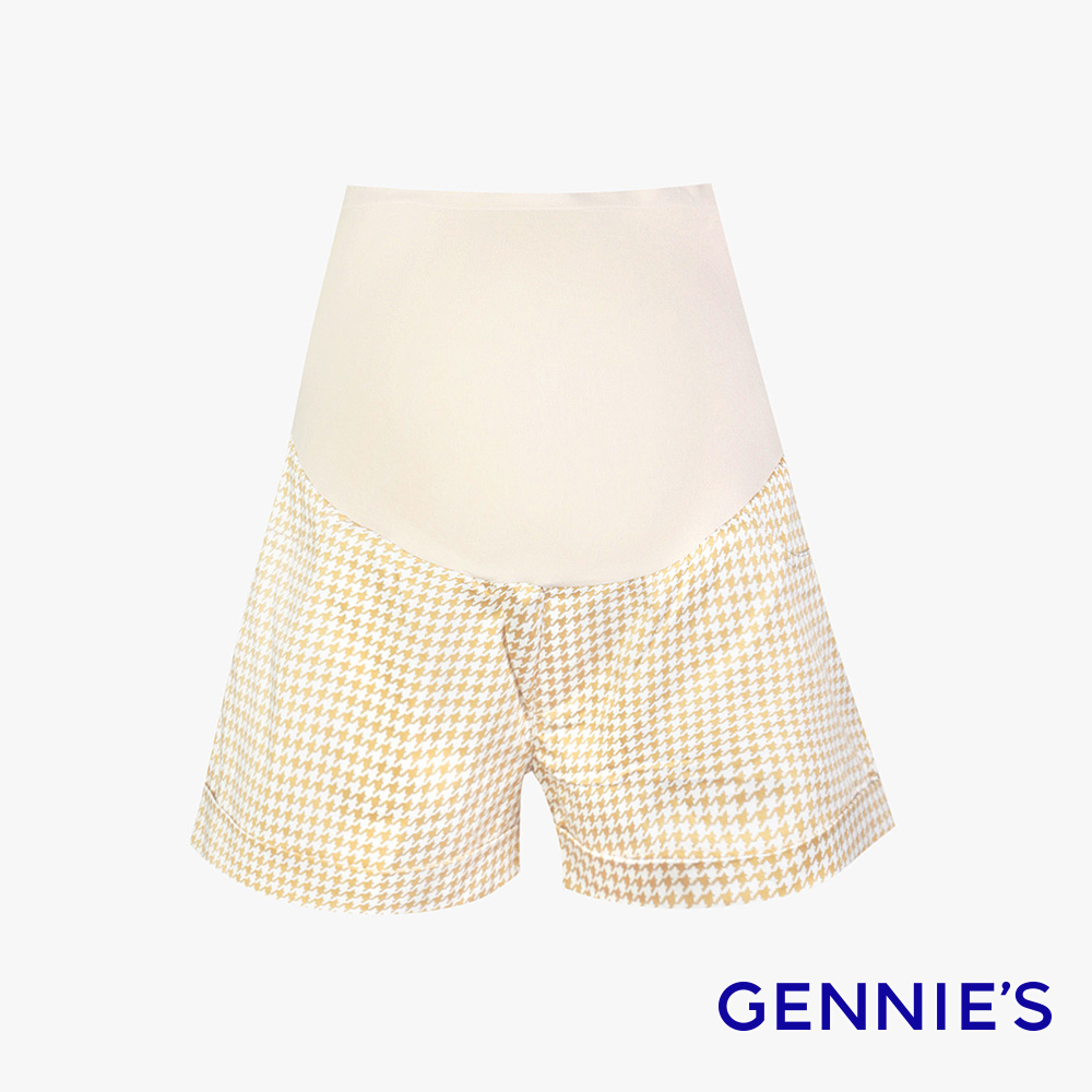 Gennies 奇妮 千鳥格紋孕婦短褲(卡其)