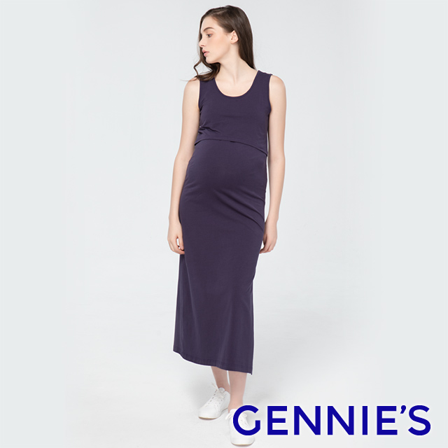 Gennies 奇妮 彈力無袖連身哺乳洋裝(紫)