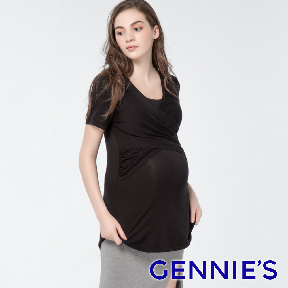 Gennies 奇妮 交叉型顯瘦哺乳上衣(黑)