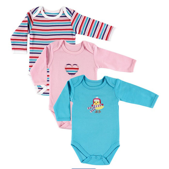 Luvable Friends 美國 甜蜜寶貝嬰幼兒100%純棉長袖包屁衣3件組_黃色小雞(LF55025)