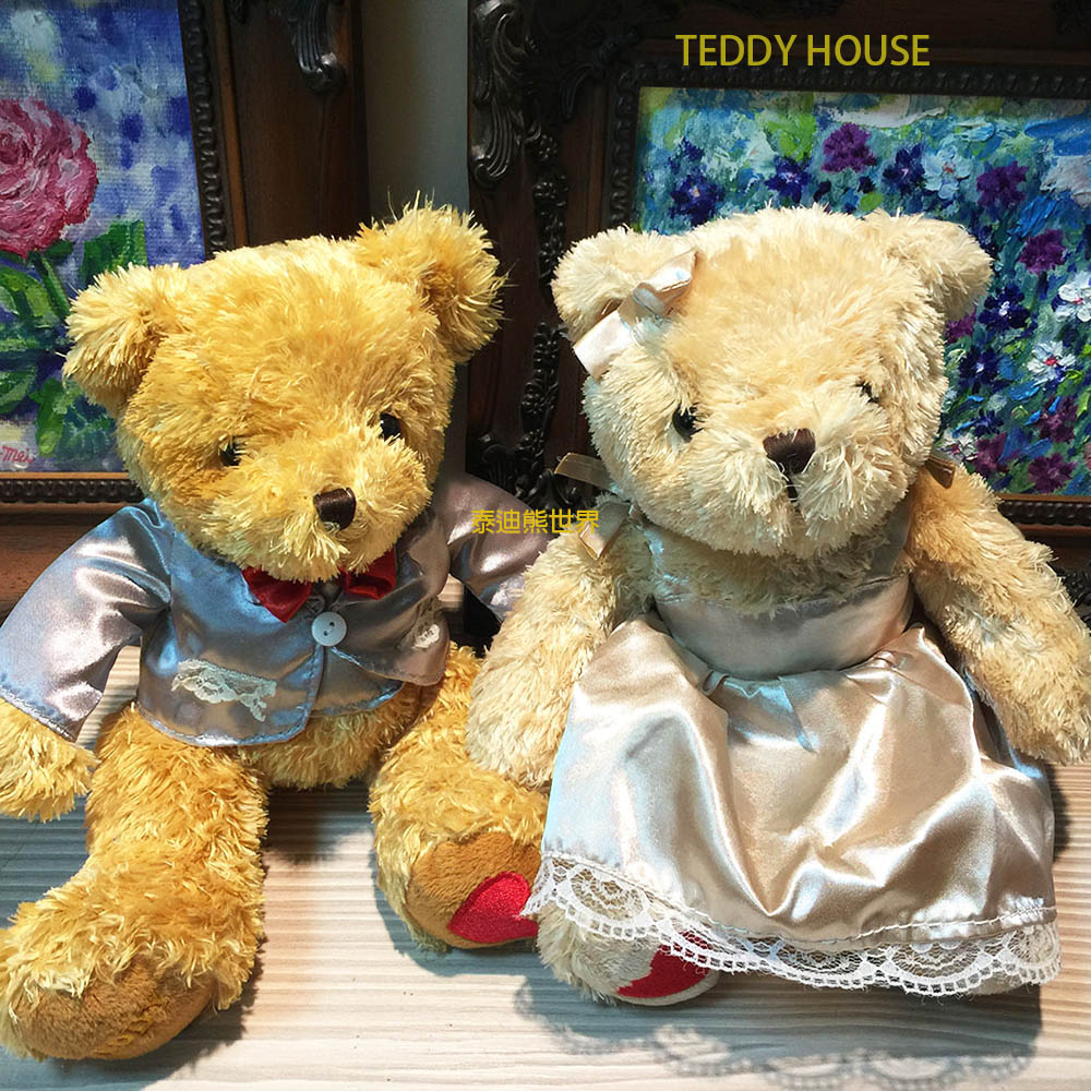 【TEDDY HOUSE】泰迪熊玩具玩偶公仔絨毛娃娃泰迪熊公主王子情侶對熊腳底繡TEDDY紅愛心代表心心相印