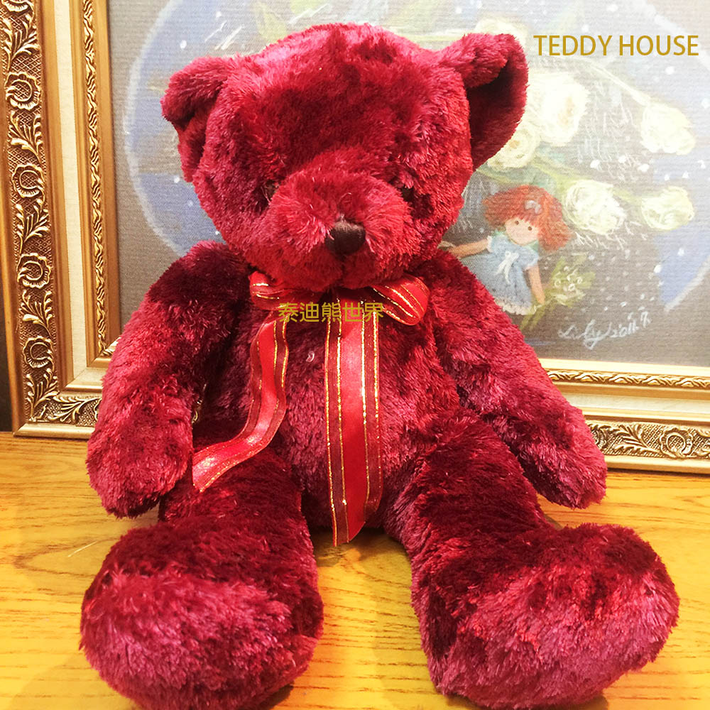 TEDDY HOUSE 泰迪熊 【TEDDY HOUSE】泰迪熊玩具玩偶公仔絨毛娃娃如絲柔軟軟毛安娜公主泰迪熊(酒紅色)如絲般柔軟是首選