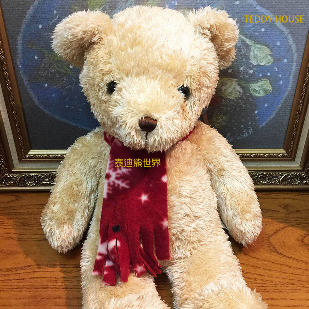 TEDDY HOUSE 泰迪熊 【TEDDY HOUSE】玩具玩偶公仔絨毛娃娃泰迪熊圍巾熊(大淺棕)好運泰迪熊附許願卡