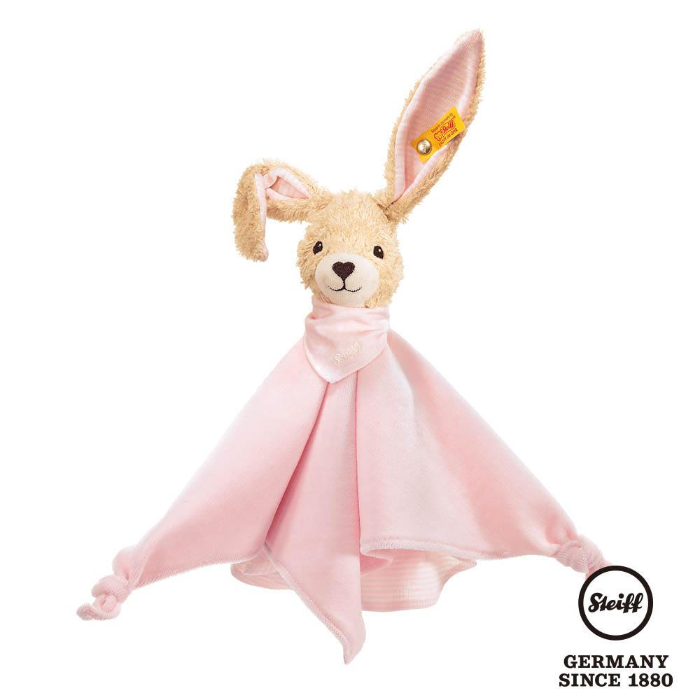 STEIFF德國金耳釦泰迪熊 Hoppi Rabbit 粉紅兔子(嬰幼兒安撫巾)