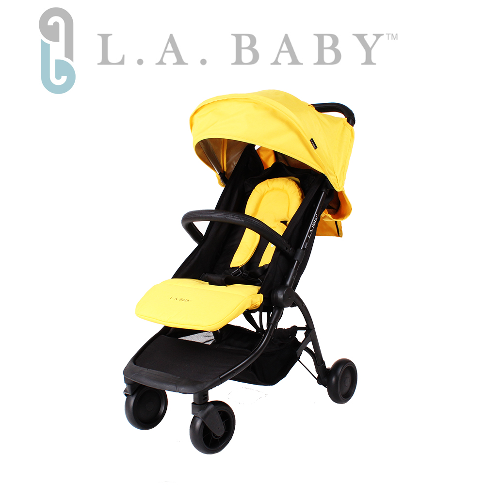 【L.A BABY 美國加州】旅行摺疊嬰兒手推車(黃色)