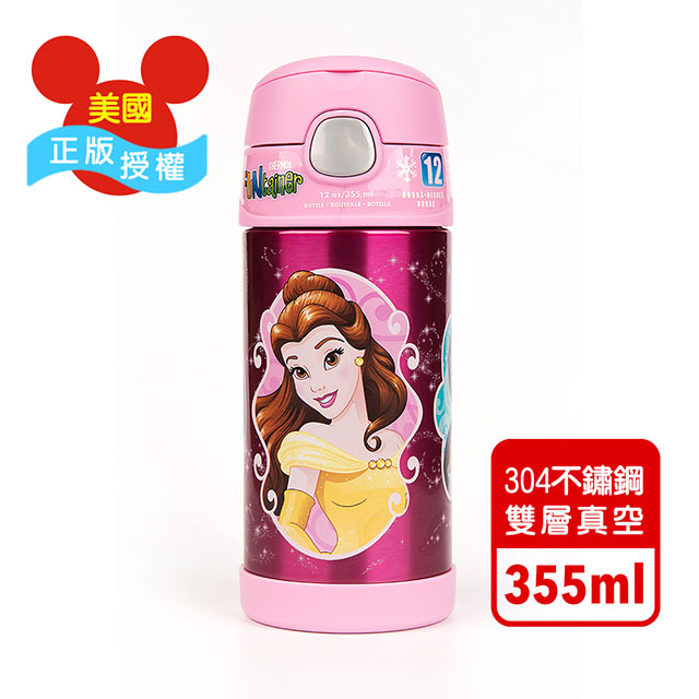 THERMOS 膳魔師 迪士尼公主粉紅款 迪士尼不鏽鋼吸管水壺355ML