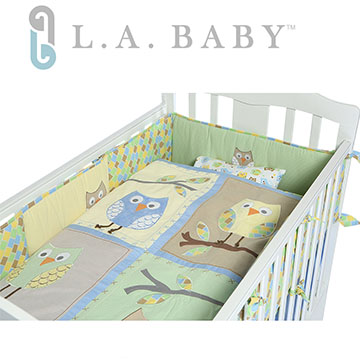 L.A. Baby 貓頭鷹純棉八件組寢具M(淺綠色)