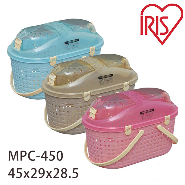 IRIS 【日本】MPC-450 馬卡龍透明可掀蓋仿藤編寵物外出提籃 (桃/青/茶)