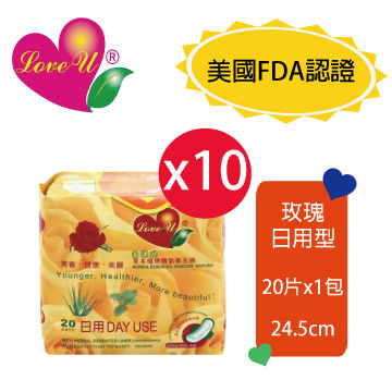 Love u 愛護妳 草本植物精氣漢方衛生棉-玫瑰日用型(24.0cmx20片)x10包
