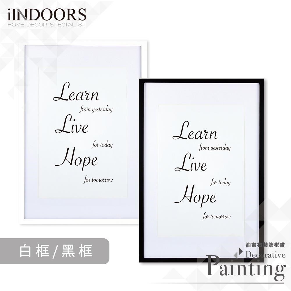 英倫家居 相框裝飾畫 Learn Live Hope 草寫 63x43cm 白框 黑框