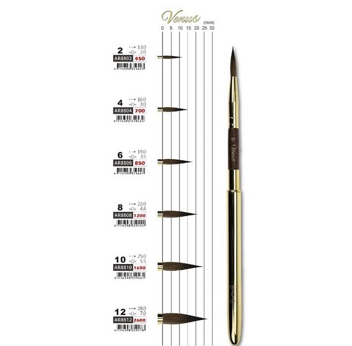 馬可威 AR8810 維納斯純紅貂毛水彩筆 亮金(圓頭)*10