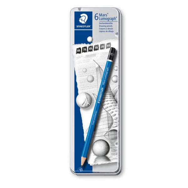 德國 STAEDTLER 施德樓 頂級藍桿繪圖鉛筆6入(MS100G6)鐵盒裝