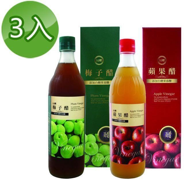 台糖 水果醋600ml(蘋果醋*3瓶+梅子醋*3瓶)