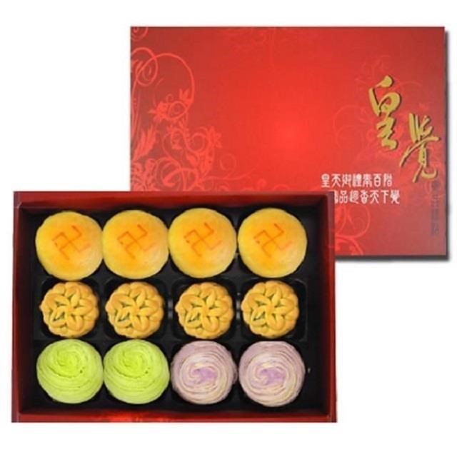 皇覺 預購-中秋臻品系列-綻之月12入禮盒組(綠豆椪+廣式小月餅+彩旋酥)
