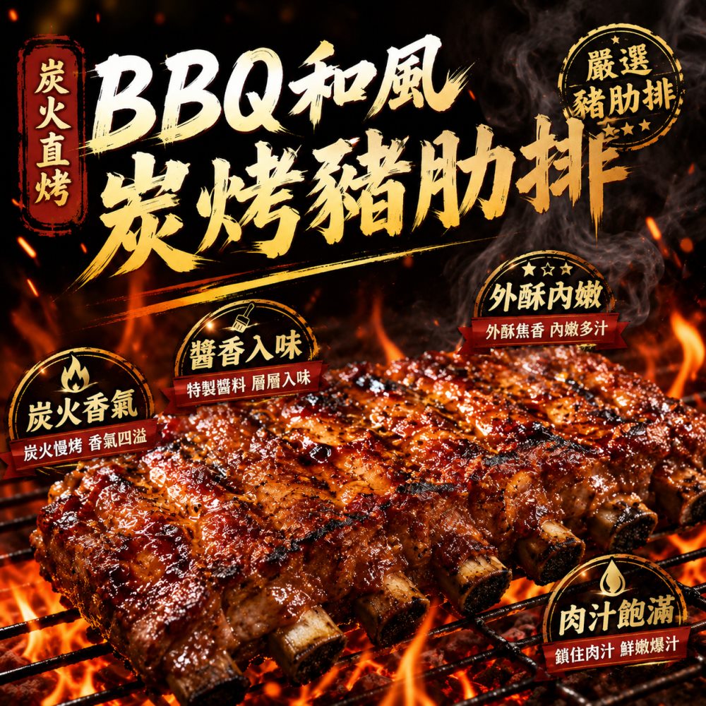 海肉管家 BBQ和風炭烤豬肋排(共4包_300g/包)